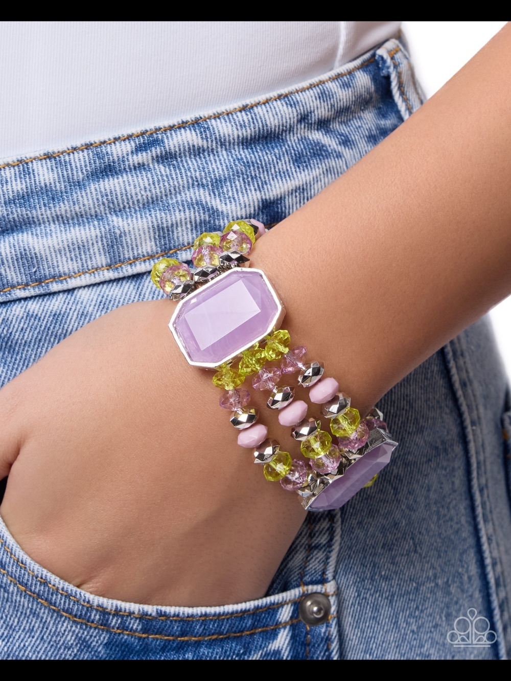 PINK AND YELLOW Multi-Strand Gem Bracelet
